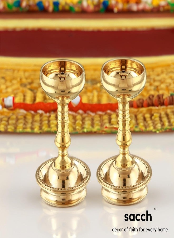 Sacch | Pure Brass Udupi Nanda Diya for Puja (Set of 2), Traditional Gold Finish (Country Rustic) - Image 4